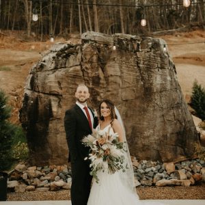 portraits in front of bluffs at wedding venue in chattanooga